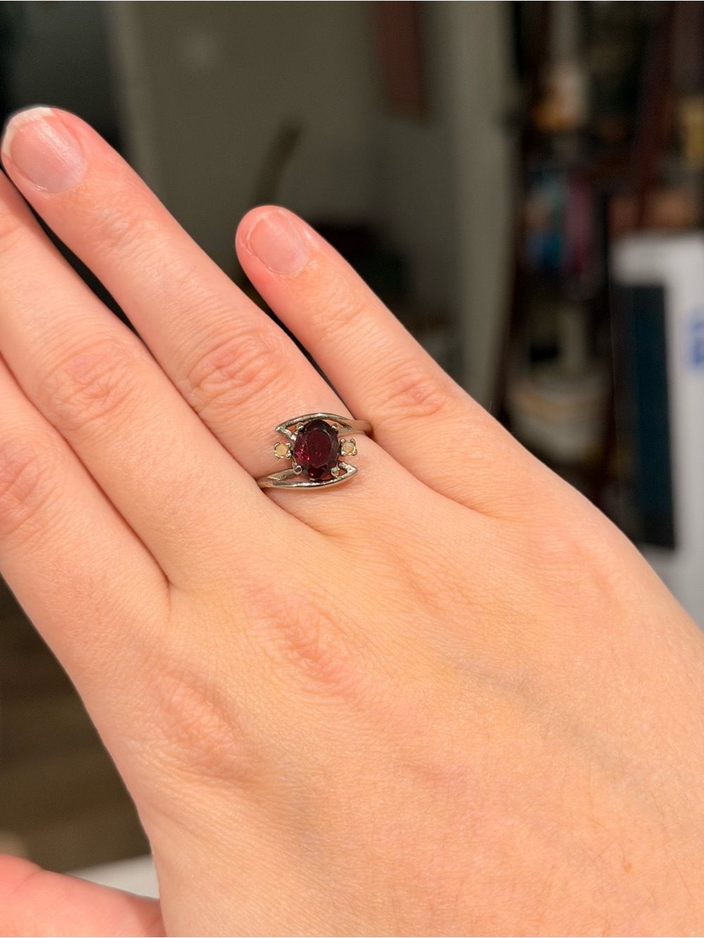14k White Gold Ring with Gemstones
